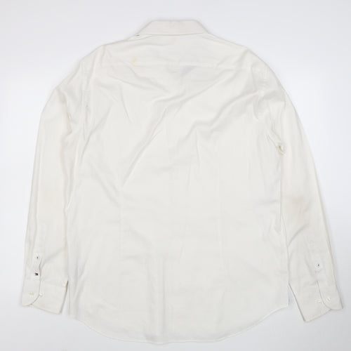 Tommy Hilfiger Men’s White Slim Fit Cotton Long Sleeve Button-Up Shirt 17.5