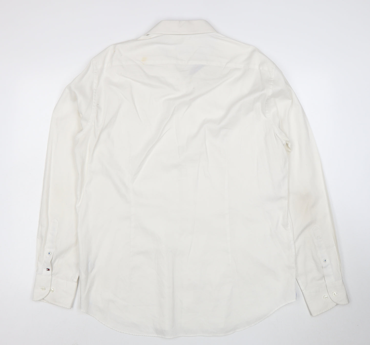 Tommy Hilfiger Men’s White Slim Fit Cotton Long Sleeve Button-Up Shirt 17.5