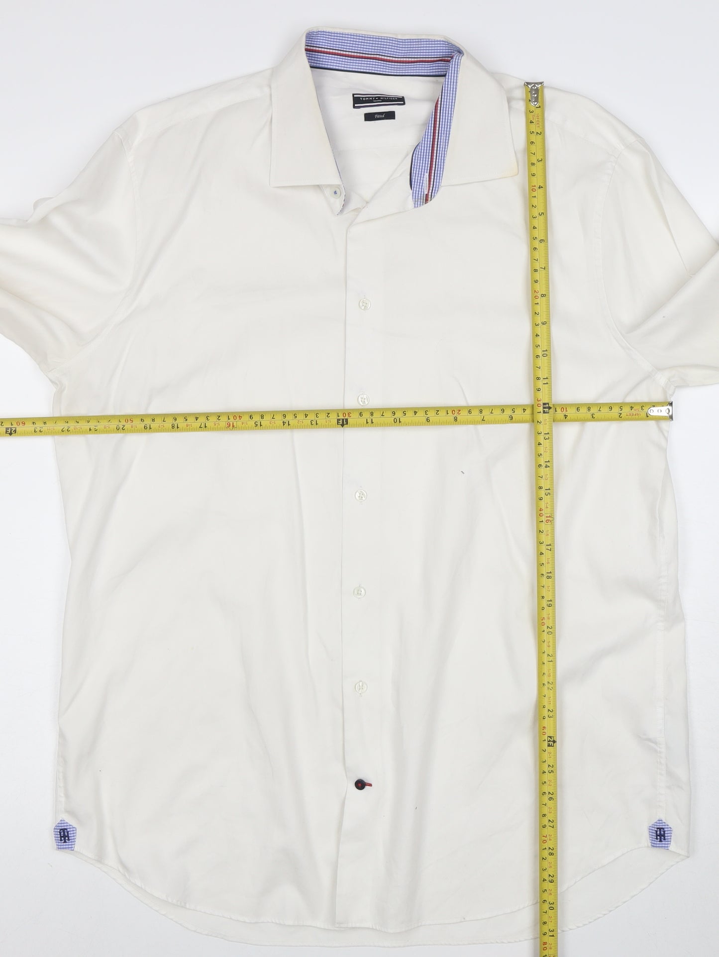 Tommy Hilfiger Men’s White Slim Fit Cotton Long Sleeve Button-Up Shirt 17.5