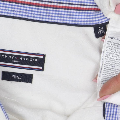 Tommy Hilfiger Men’s White Slim Fit Cotton Long Sleeve Button-Up Shirt 17.5