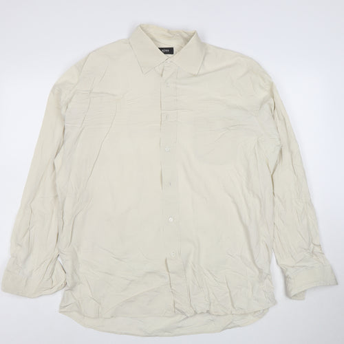 Hugo Boss Men’s Ivory Cotton Long Sleeve 42 Button-Up Shirt