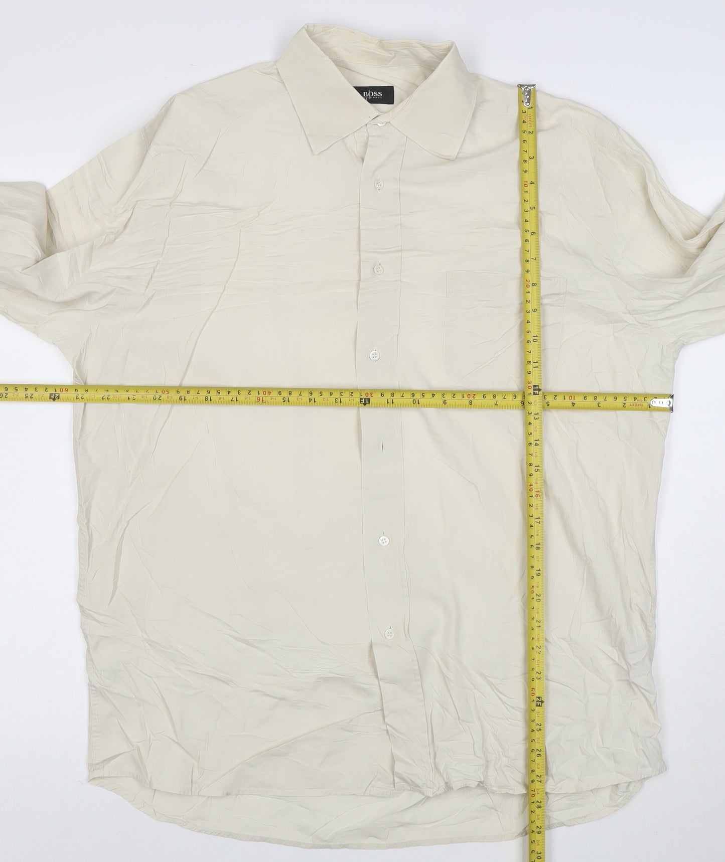 Hugo Boss Men’s Ivory Cotton Long Sleeve 42 Button-Up Shirt