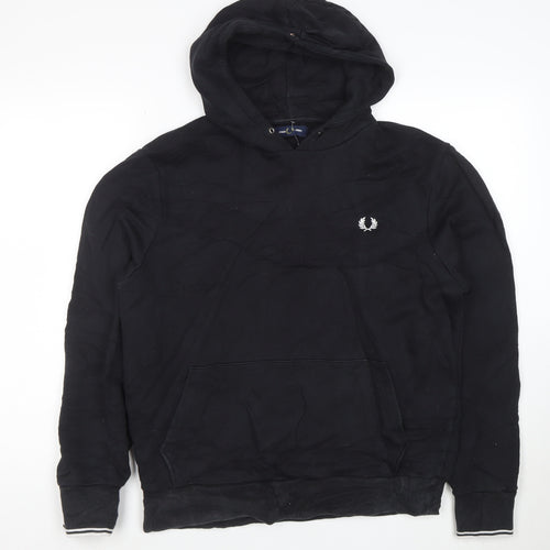 Fred Perry Men's Black Pullover Hoodie L with Logo Design