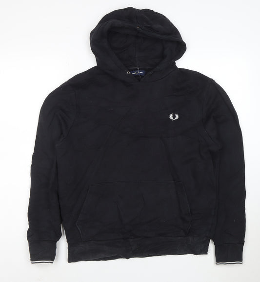 Fred Perry Men's Black Pullover Hoodie L with Logo Design