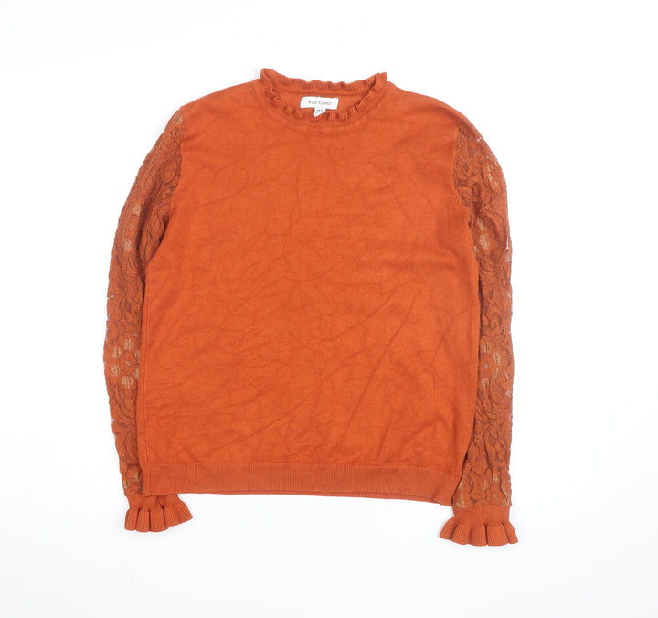 Wild Flower Women's Orange Lace Sleeve Pullover Jumper Size M
