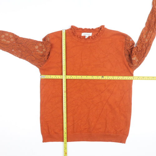 Wild Flower Women's Orange Lace Sleeve Pullover Jumper Size M