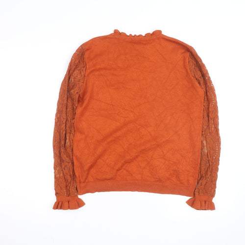 Wild Flower Women's Orange Lace Sleeve Pullover Jumper Size M