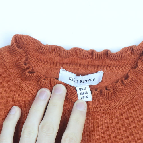 Wild Flower Women's Orange Lace Sleeve Pullover Jumper Size M