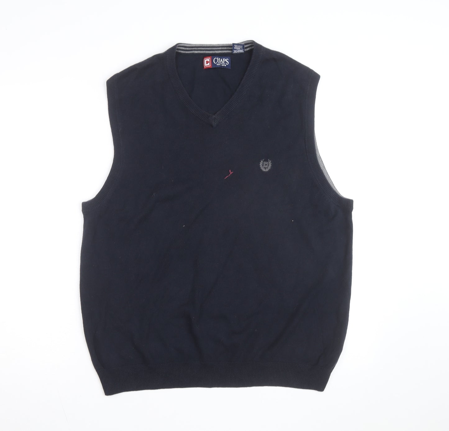 Chaps Men's Blue Cotton V-Neck Sleeveless Vest Jumper M