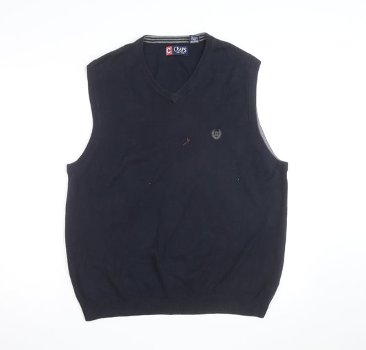 Chaps Men's Blue Cotton V-Neck Sleeveless Vest Jumper M