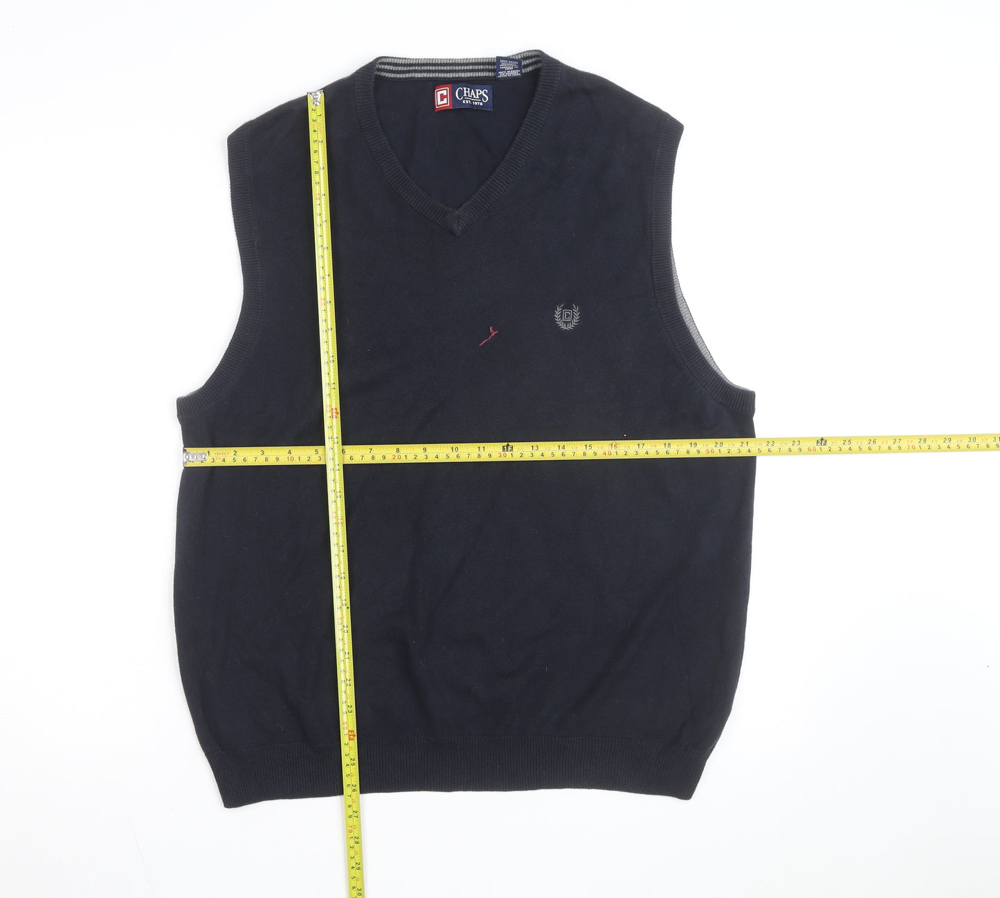 Chaps Men's Blue Cotton V-Neck Sleeveless Vest Jumper M