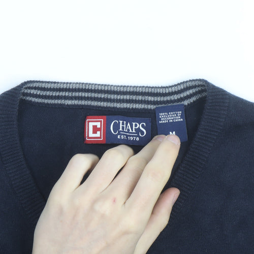 Chaps Men's Blue Cotton V-Neck Sleeveless Vest Jumper M