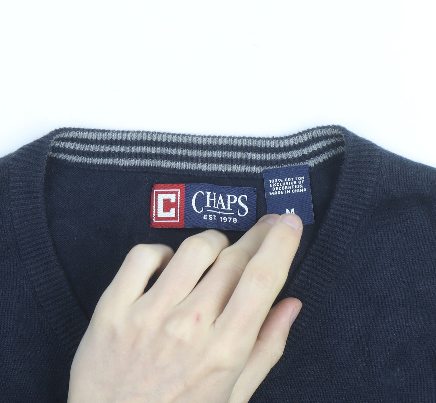Chaps Men's Blue Cotton V-Neck Sleeveless Vest Jumper M