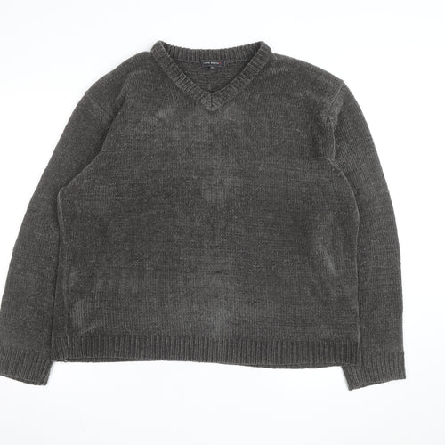 Todd Baxter Men's Grey 2XL V-Neck Chunky Knit Acrylic Jumper
