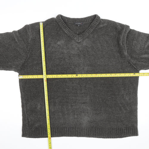 Todd Baxter Men's Grey 2XL V-Neck Chunky Knit Acrylic Jumper