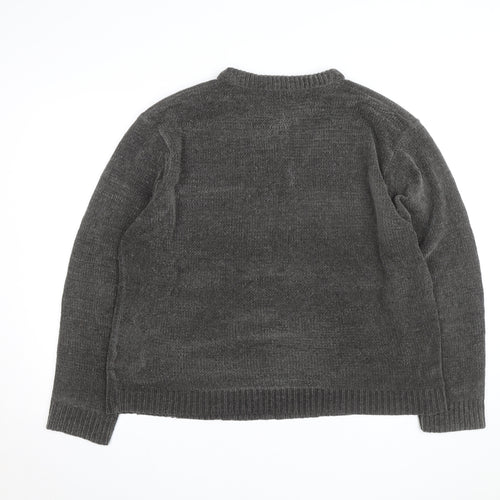 Todd Baxter Men's Grey 2XL V-Neck Chunky Knit Acrylic Jumper