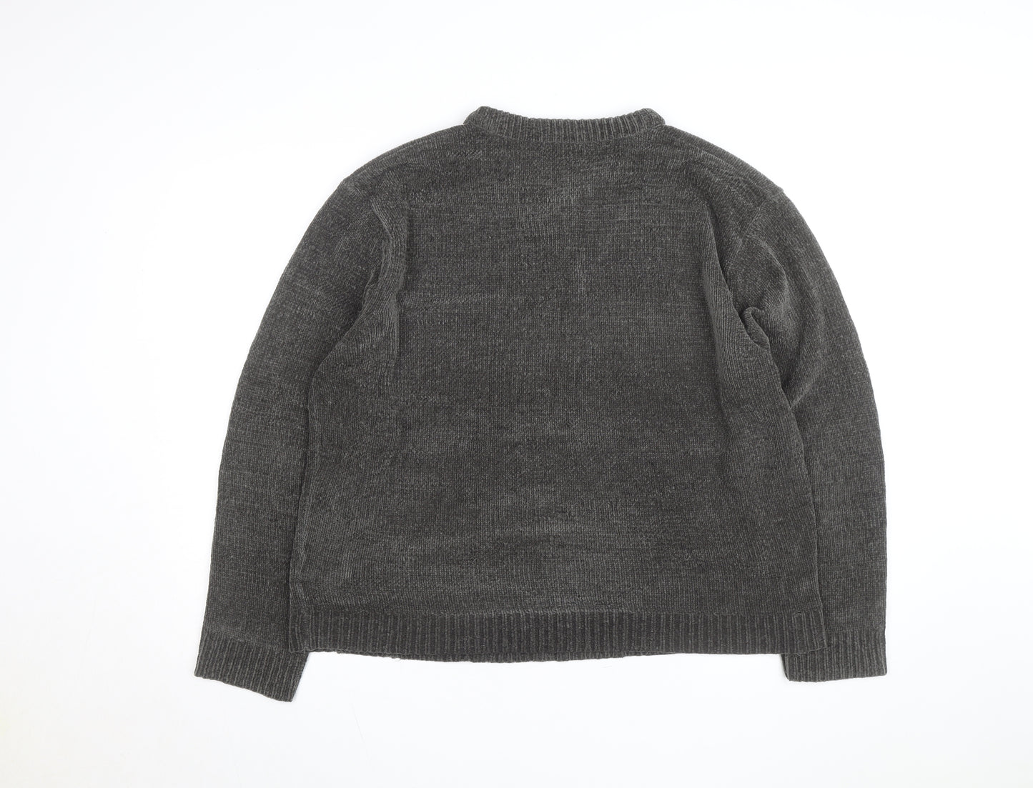 Todd Baxter Men's Grey 2XL V-Neck Chunky Knit Acrylic Jumper