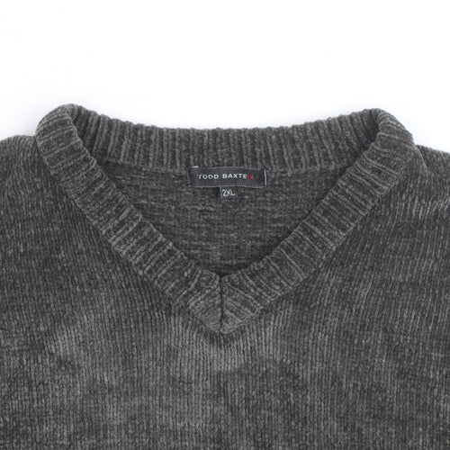 Todd Baxter Men's Grey 2XL V-Neck Chunky Knit Acrylic Jumper