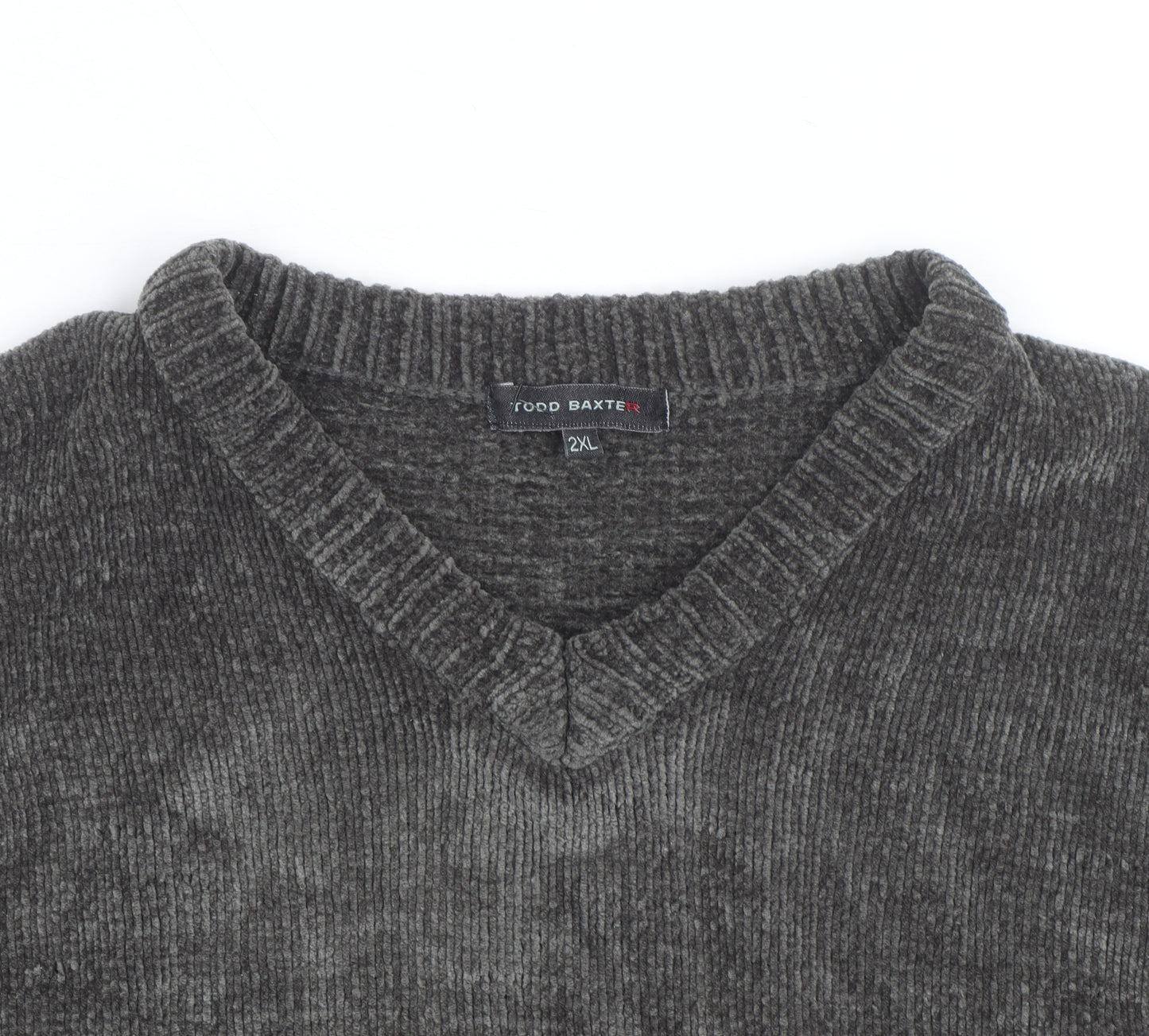 Todd Baxter Men's Grey 2XL V-Neck Chunky Knit Acrylic Jumper