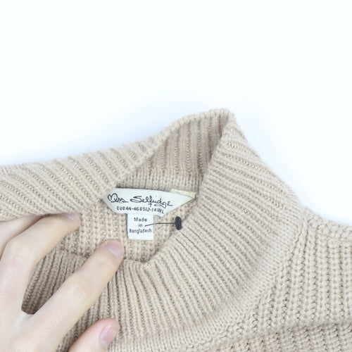 Miss Selfridge Women’s Beige High Neck Chunky Knit Jumper Size 16