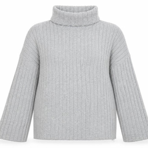 Bershka Women Grey Roll Neck Ribbed Knit Jumper Size L