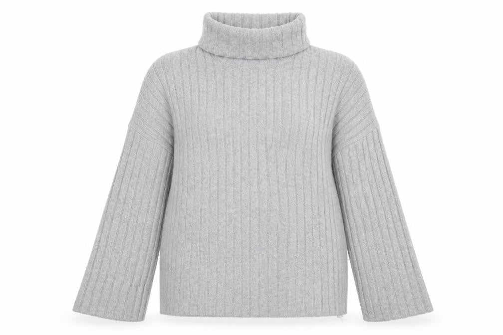 Bershka Women Grey Roll Neck Ribbed Knit Jumper Size L
