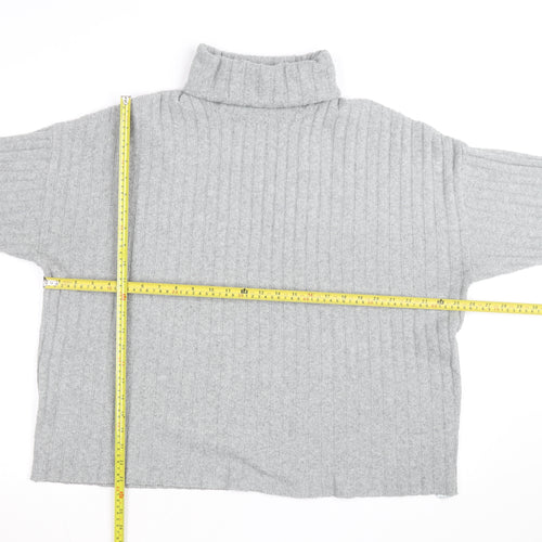 Bershka Women Grey Roll Neck Ribbed Knit Jumper Size L