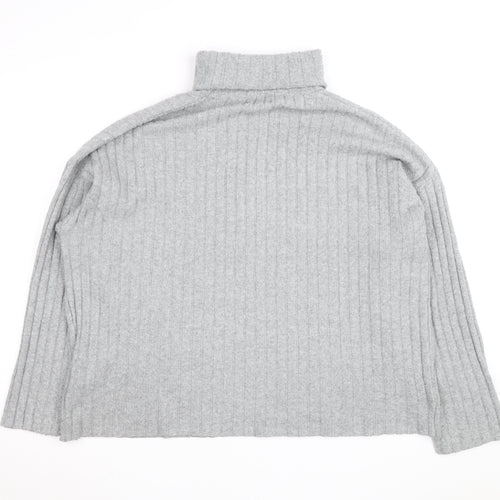 Bershka Women Grey Roll Neck Ribbed Knit Jumper Size L