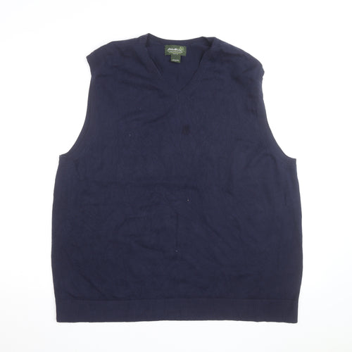 Eddie Bauer Men Blue XL V-Neck Sleeveless Cotton Knit Vest