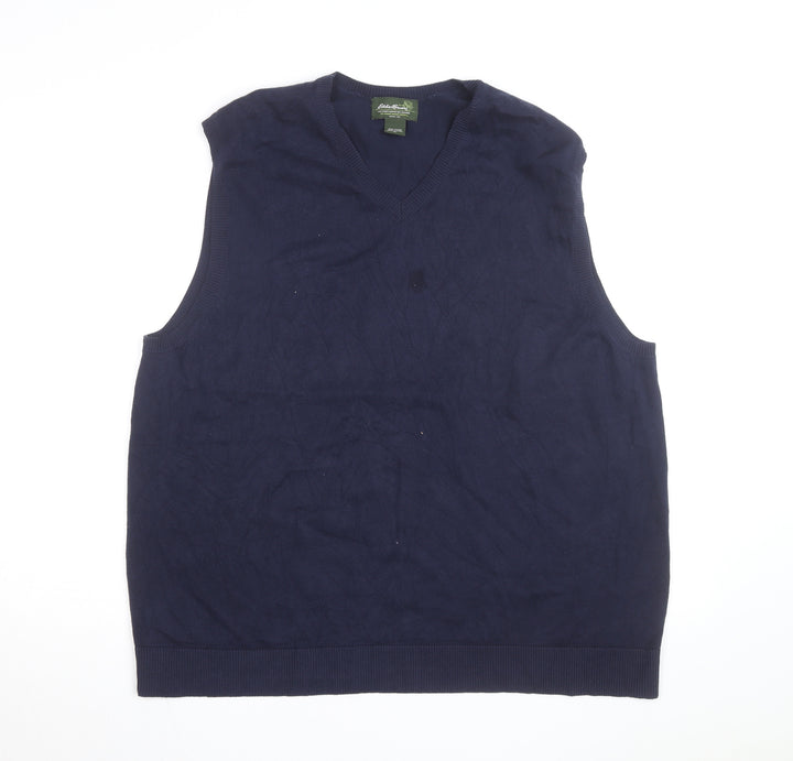 Eddie Bauer Men Blue XL V-Neck Sleeveless Cotton Knit Vest