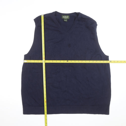 Eddie Bauer Men Blue XL V-Neck Sleeveless Cotton Knit Vest