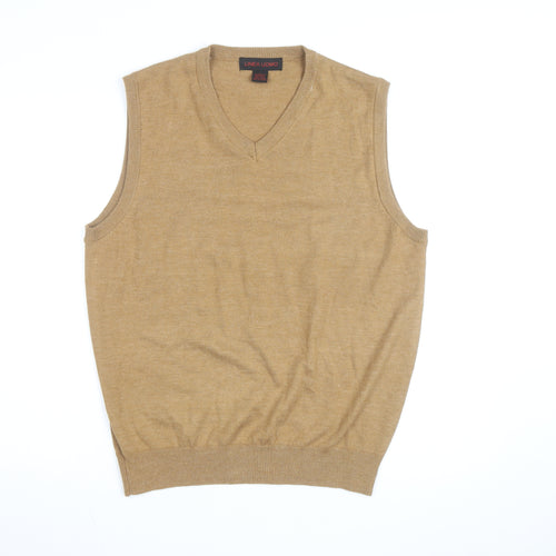 Linea Uomo Men's Beige Wool Blend Sleeveless V-Neck Vest Jumper Size L