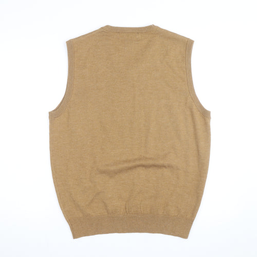 Linea Uomo Men's Beige Wool Blend Sleeveless V-Neck Vest Jumper Size L