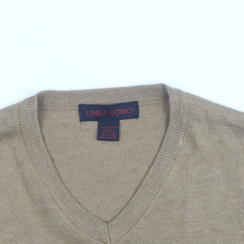 Linea Uomo Men's Beige Wool Blend Sleeveless V-Neck Vest Jumper Size L