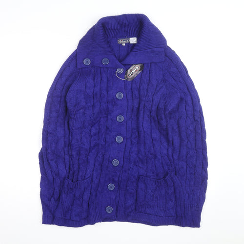Eileen Women's Blue Cable-Knit Long Sleeve Button Cardigan Size 12
