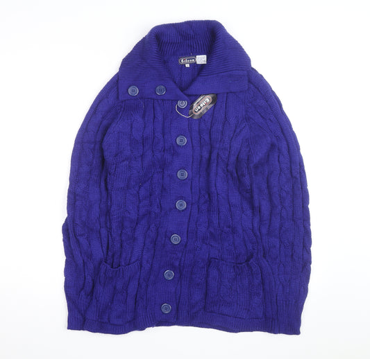 Eileen Women's Blue Cable-Knit Long Sleeve Button Cardigan Size 12
