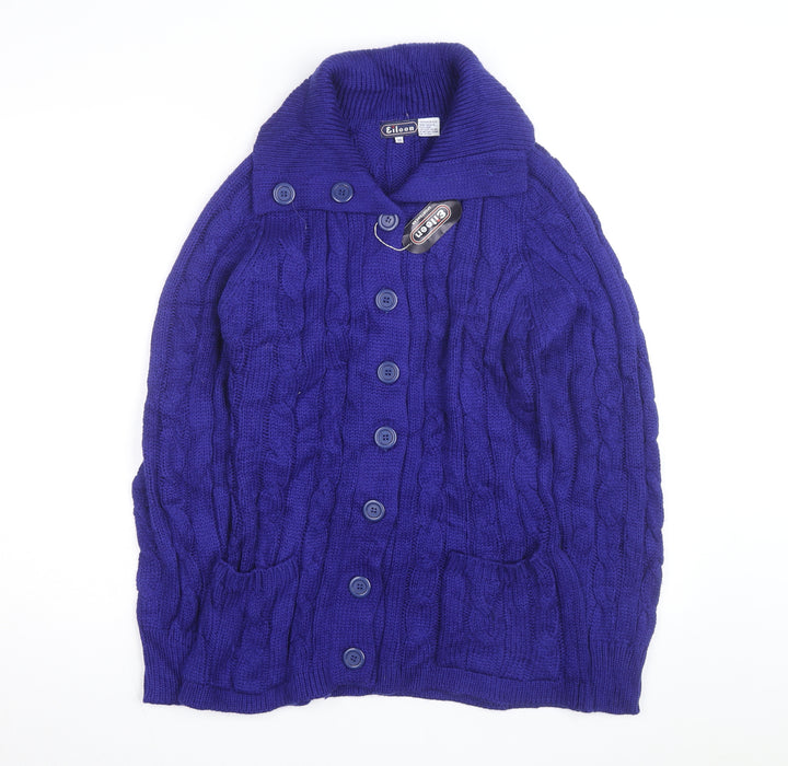 Eileen Women's Blue Cable-Knit Long Sleeve Button Cardigan Size 12