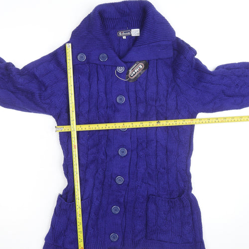 Eileen Women's Blue Cable-Knit Long Sleeve Button Cardigan Size 12