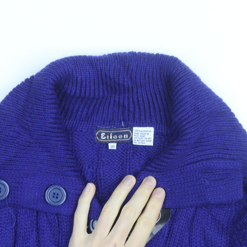 Eileen Women's Blue Cable-Knit Long Sleeve Button Cardigan Size 12