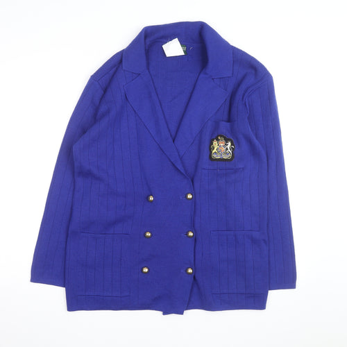 Hervé Benard Women Purple Wool Cardigan Blazer M Petite Double Breasted