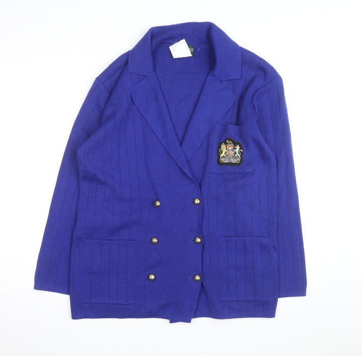 Hervé Benard Women Purple Wool Cardigan Blazer M Petite Double Breasted