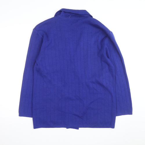Hervé Benard Women Purple Wool Cardigan Blazer M Petite Double Breasted