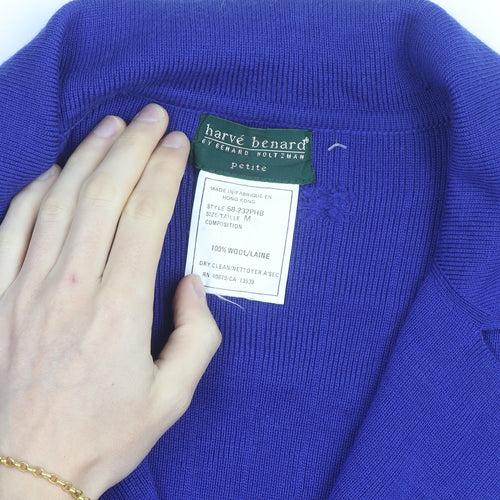 Hervé Benard Women Purple Wool Cardigan Blazer M Petite Double Breasted