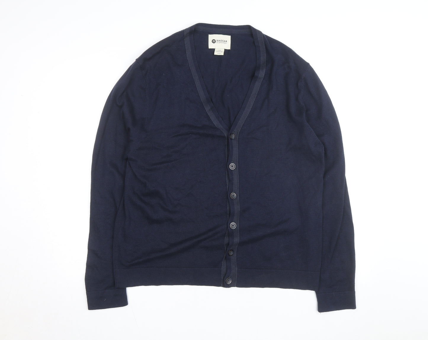 Haggar Men's Blue Cotton Acrylic V-Neck Cardigan L