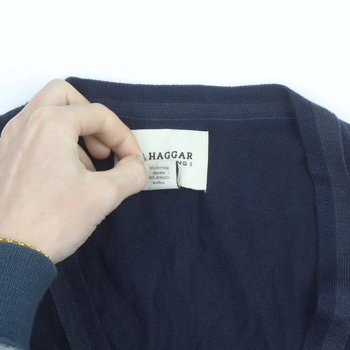 Haggar Men's Blue Cotton Acrylic V-Neck Cardigan L
