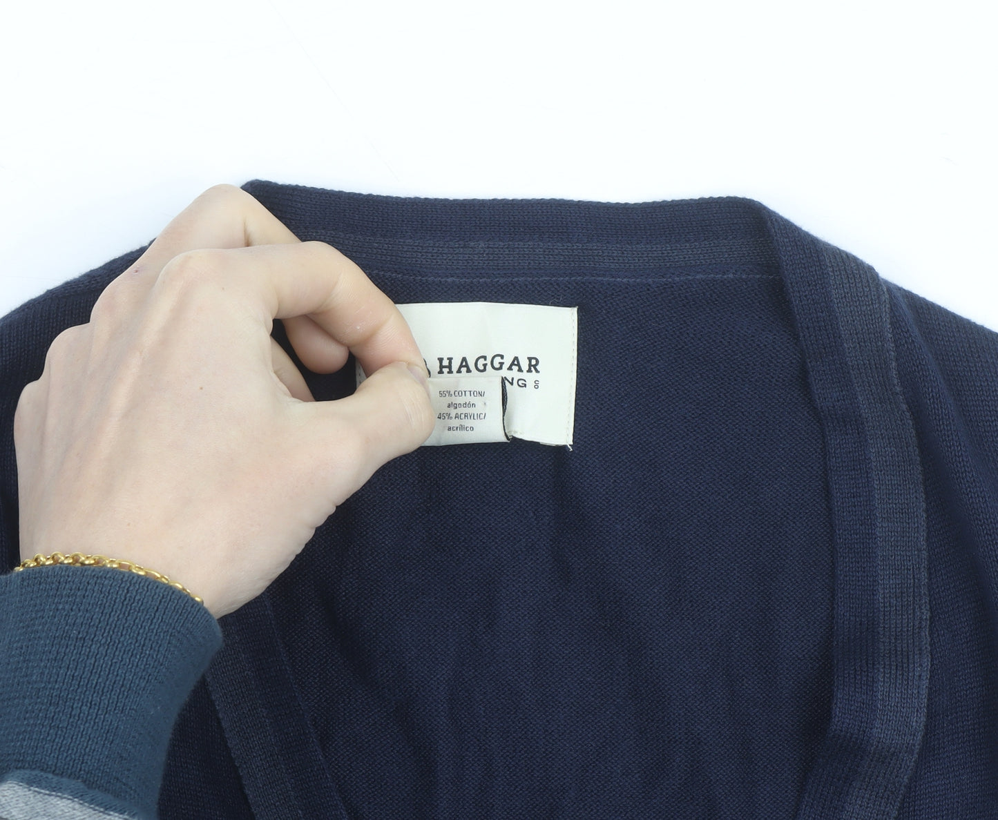 Haggar Men's Blue Cotton Acrylic V-Neck Cardigan L