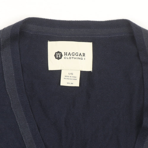 Haggar Men's Blue Cotton Acrylic V-Neck Cardigan L