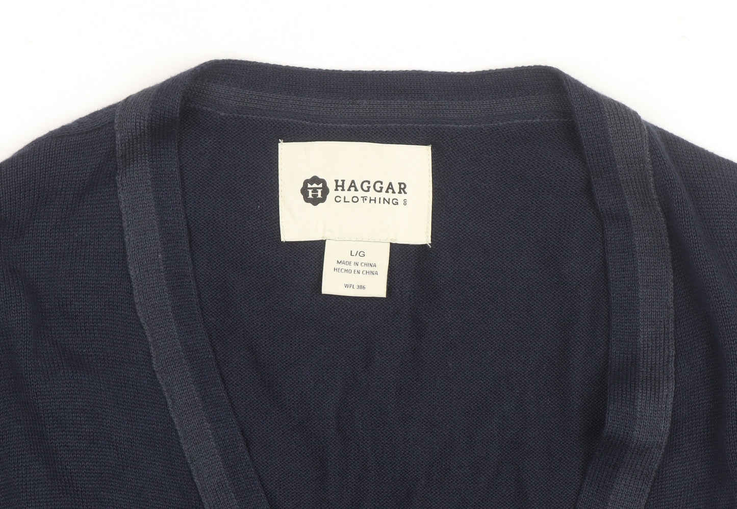 Haggar Men's Blue Cotton Acrylic V-Neck Cardigan L