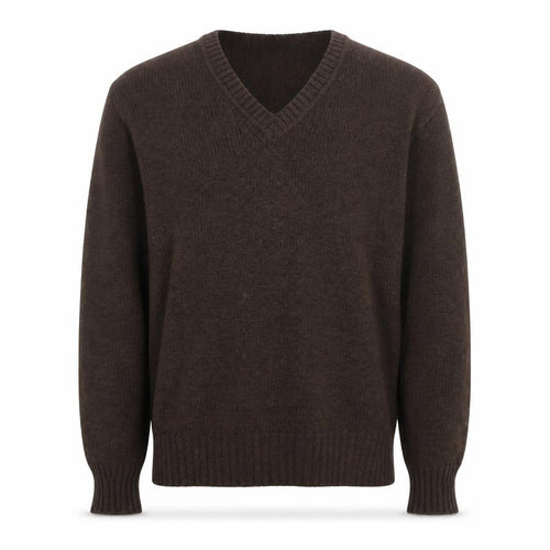 Grendale Mens Brown Wool V-Neck Jumper with Elbow Patches Size M