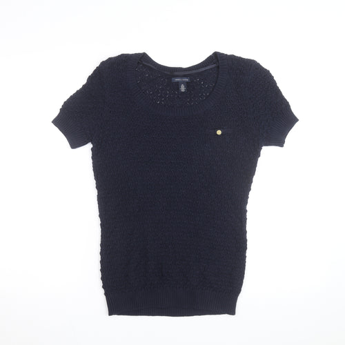 Tommy Hilfiger Women's Blue XS Open-Knit Short Sleeve Jumper